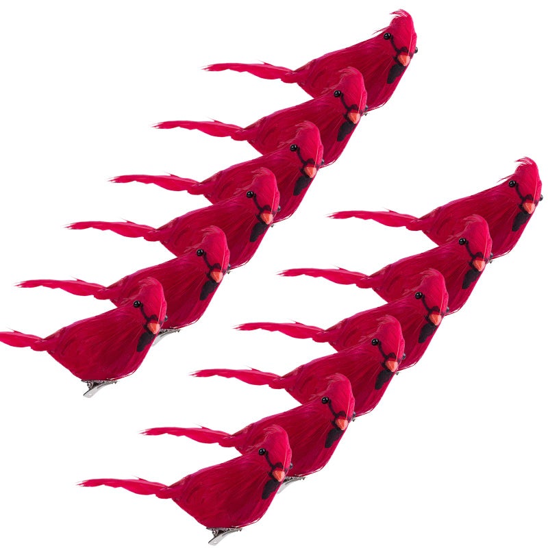 Ogrmar 12 Pack Red Birds Ornaments Handmade Artificial Birds Clip on Christmas Tree for Christmas Tree Wreaths Garland Decorations (Red) - Image 1